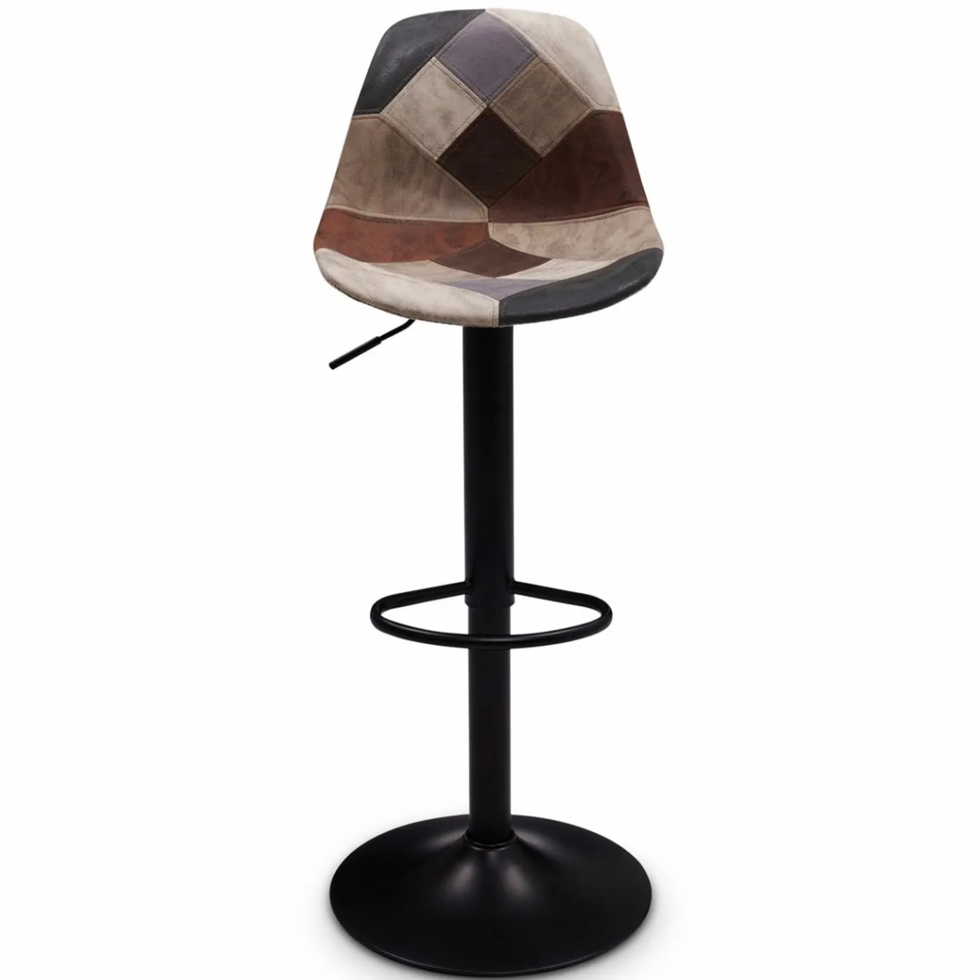 Lot de 2 tabourets de bar design pied noir assise patchwork marron