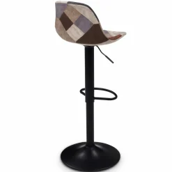 Lot de 2 tabourets de bar design pied noir assise patchwork marron
