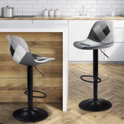 Lot de 2 tabourets de bar noirs réglables patchworks noirs, gris et blancs