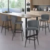 Lot de 4 tabourets de bar assise en tissu gris foncé et pieds en métal noir