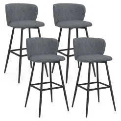 Lot de 4 tabourets de bar assise en tissu gris foncé et pieds en métal noir