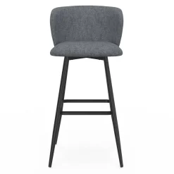Lot de 4 tabourets de bar assise en tissu gris foncé et pieds en métal noir