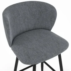 Lot de 4 tabourets de bar assise en tissu gris foncé et pieds en métal noir