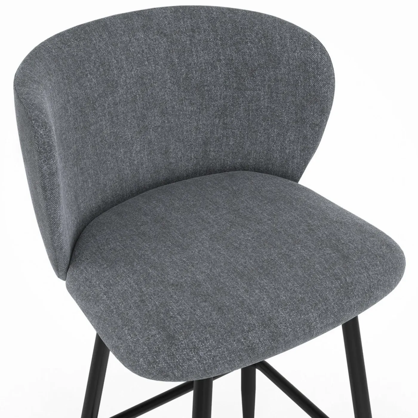 Lot de 4 tabourets de bar assise en tissu gris foncé et pieds en métal noir