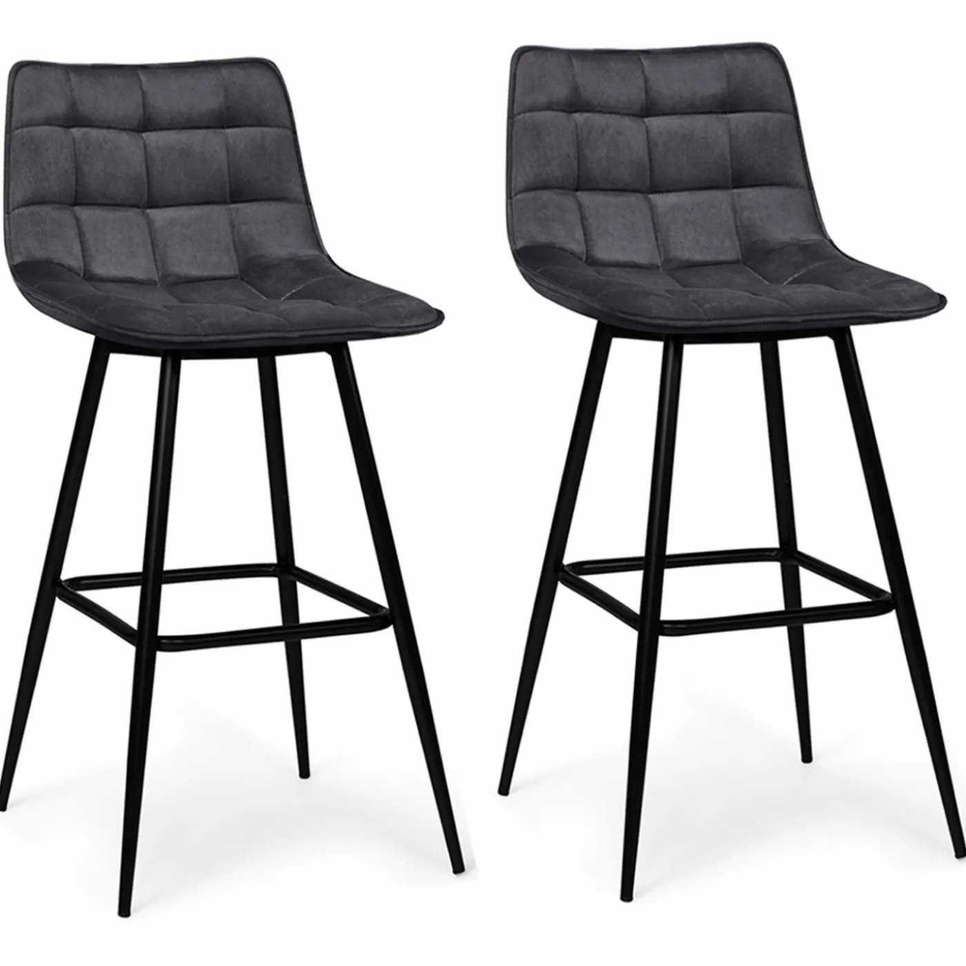 Lot de 2 tabourets de bar en velours gris foncé