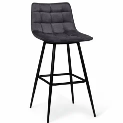Lot de 2 tabourets de bar en velours gris foncé