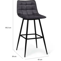 Lot de 2 tabourets de bar en velours gris foncé