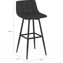 Lot de 2 tabourets de bar en velours noir