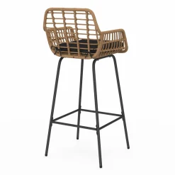 Lot de 2 tabourets de bar avec accoudoirs effet rotin beige pieds métal noir