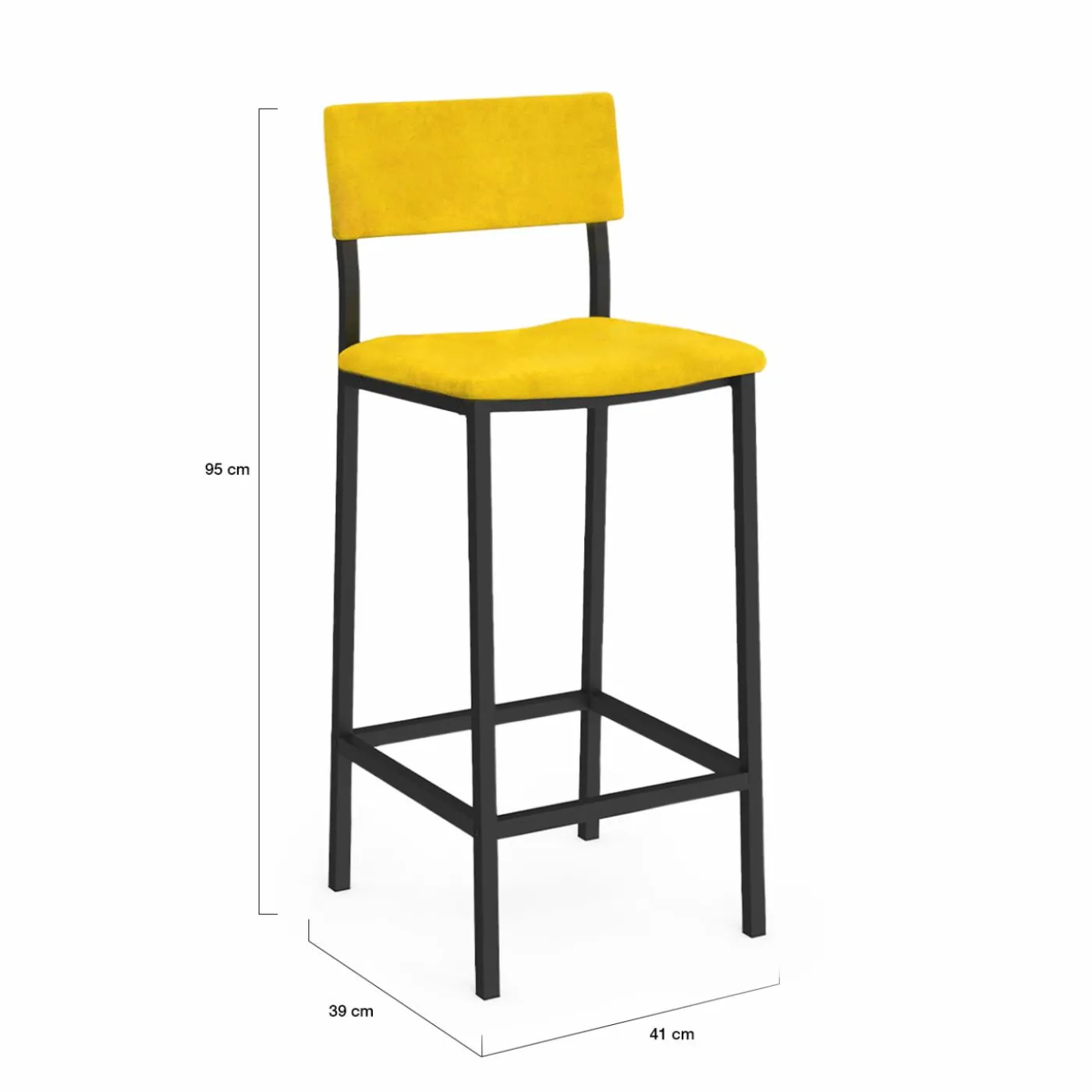 Lot de 4 tabourets de bar en velours et métal mix color : bleu, gris et jaune