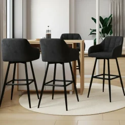 Lot de 4 tabourets de bar en velours noir avec accoudoirs