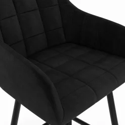 Lot de 4 tabourets de bar en velours noir avec accoudoirs