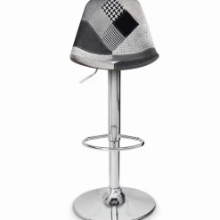 Lot de 2 tabourets de bar design pied chromé assise patchwork noir, gris et blanc