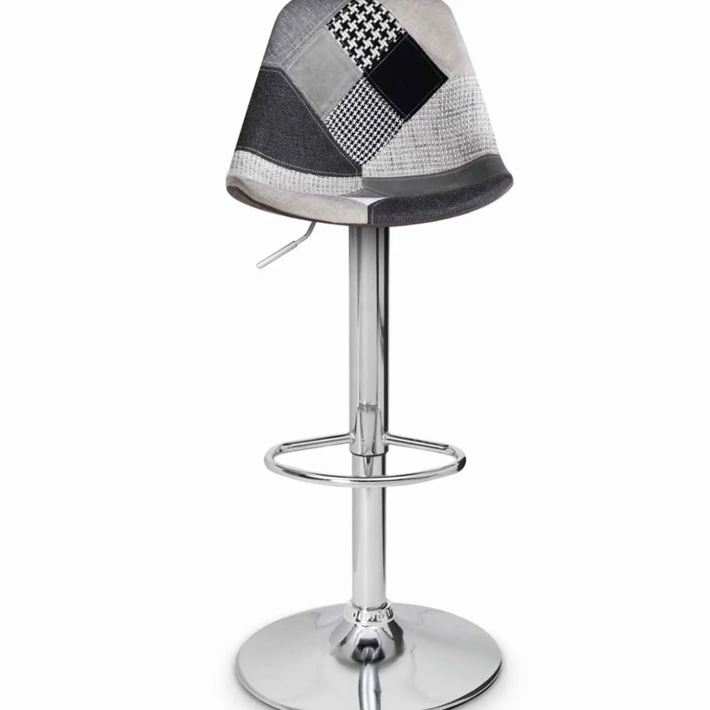 Lot de 2 tabourets de bar design pied chromé assise patchwork noir, gris et blanc