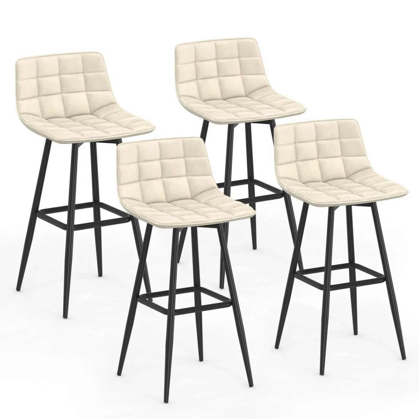 Lot de 4 tabourets de bar beige et confortable