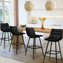 Lot de 4 tabourets de bar en velours noir