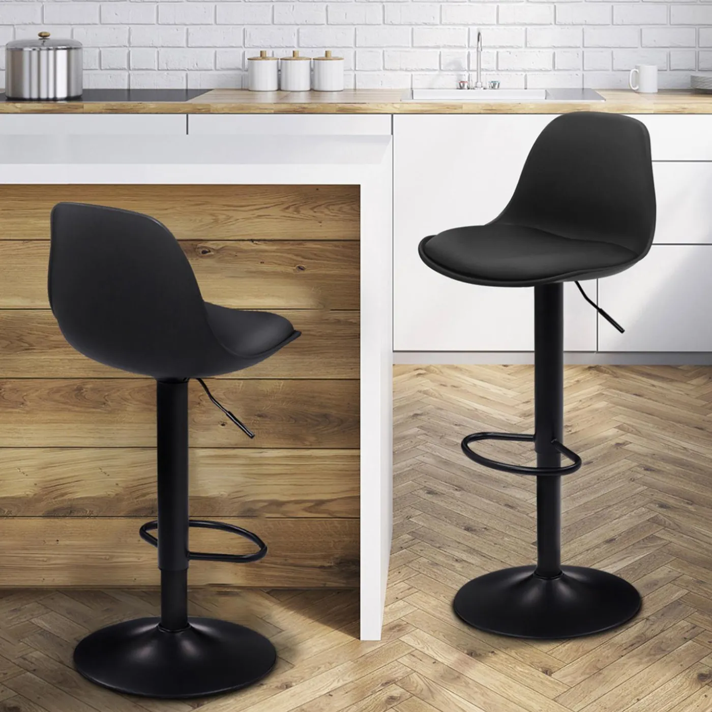 Lot de 2 tabourets de bar noir réglables