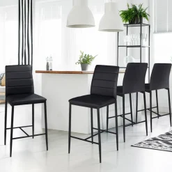 Lot de 4 tabourets de bar en PVC noir rembourrés