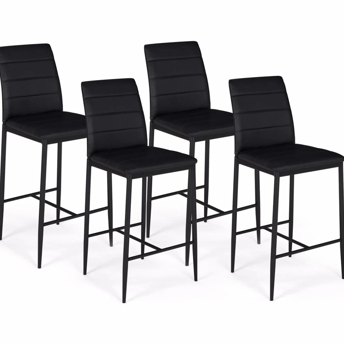 Lot de 4 tabourets de bar en PVC noir rembourrés