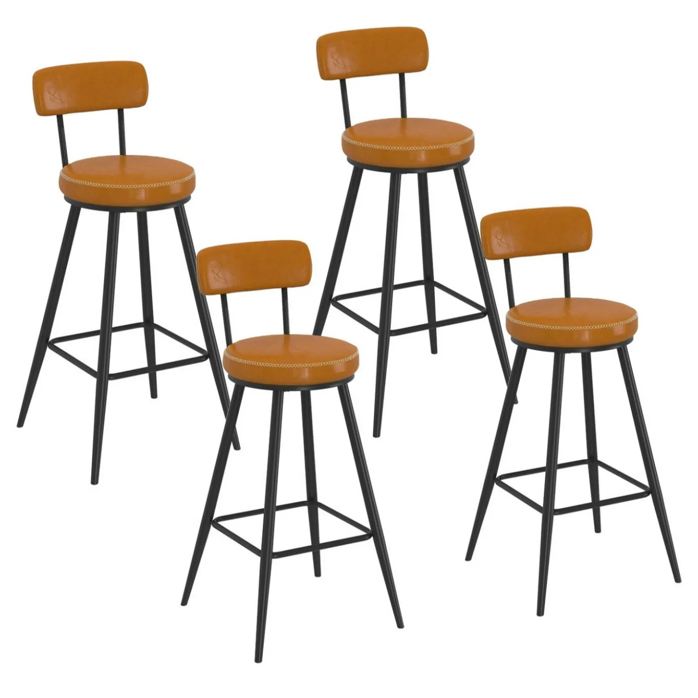 Lot de 4 tabourets de bar effet cuir marron et pieds métal