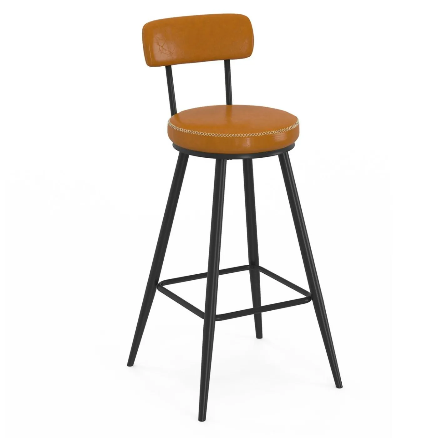 Lot de 4 tabourets de bar effet cuir marron et pieds métal