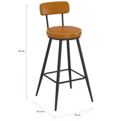 Lot de 4 tabourets de bar effet cuir marron et pieds métal