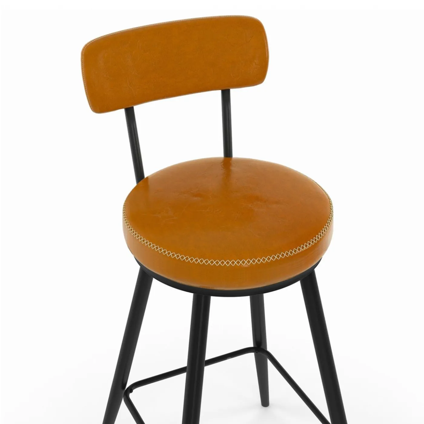 Lot de 4 tabourets de bar effet cuir marron et pieds métal