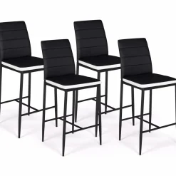 Lot de 4 tabourets de bar en PVC noir avec bande blanche
