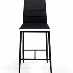 Lot de 4 tabourets de bar en PVC noir avec bande blanche