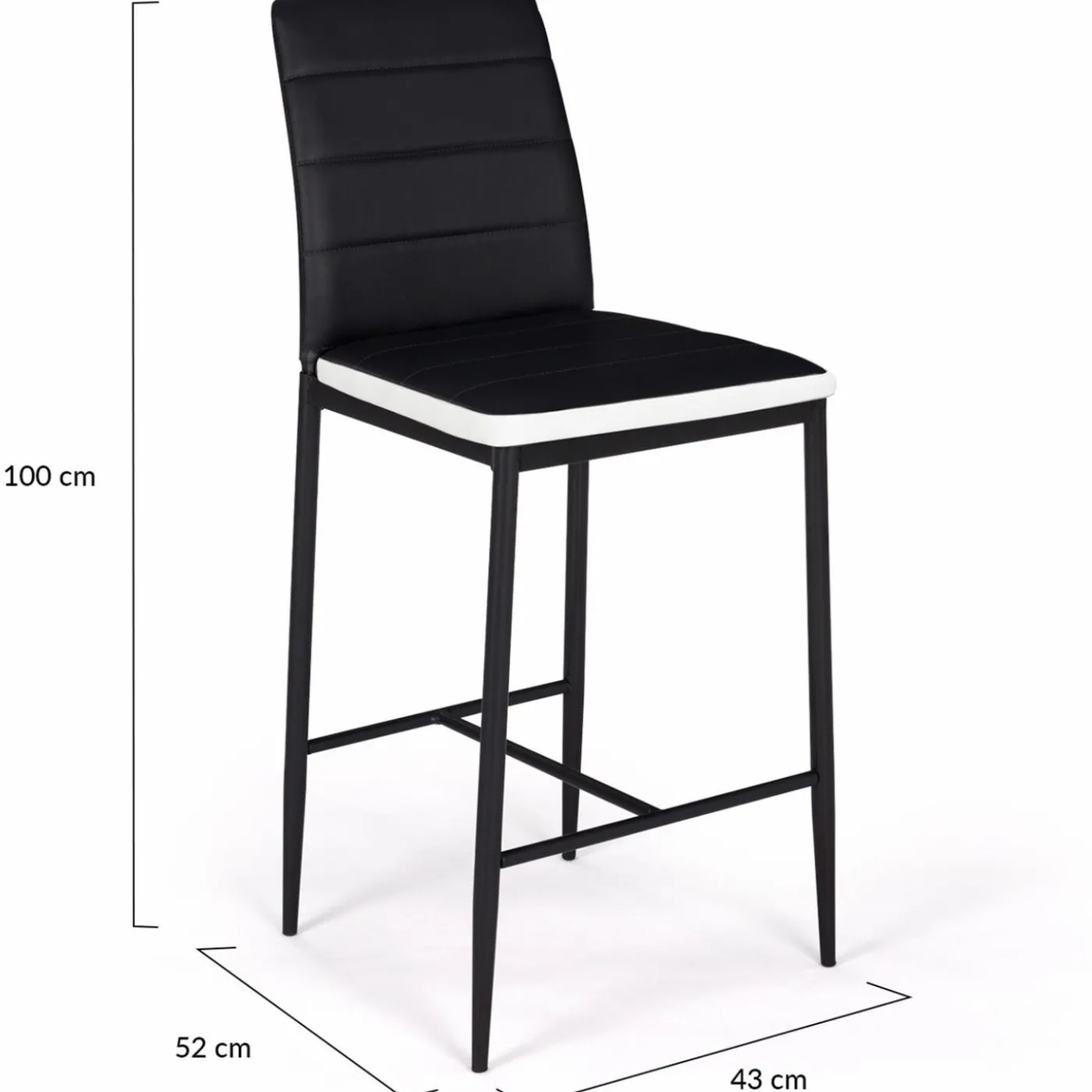 Lot de 4 tabourets de bar en PVC noir avec bande blanche