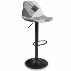 Lot de 4 tabourets de bar design patchworks noir, gris et blanc