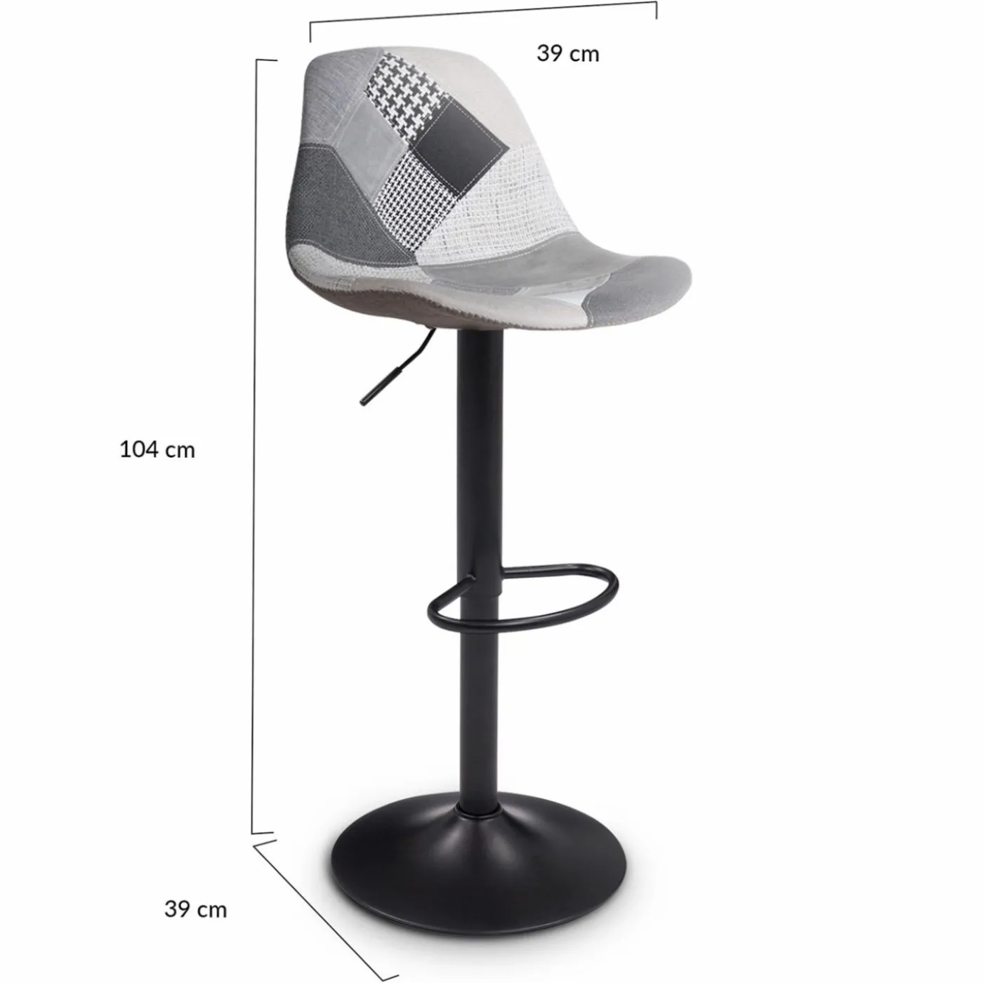 Lot de 4 tabourets de bar design patchworks noir, gris et blanc