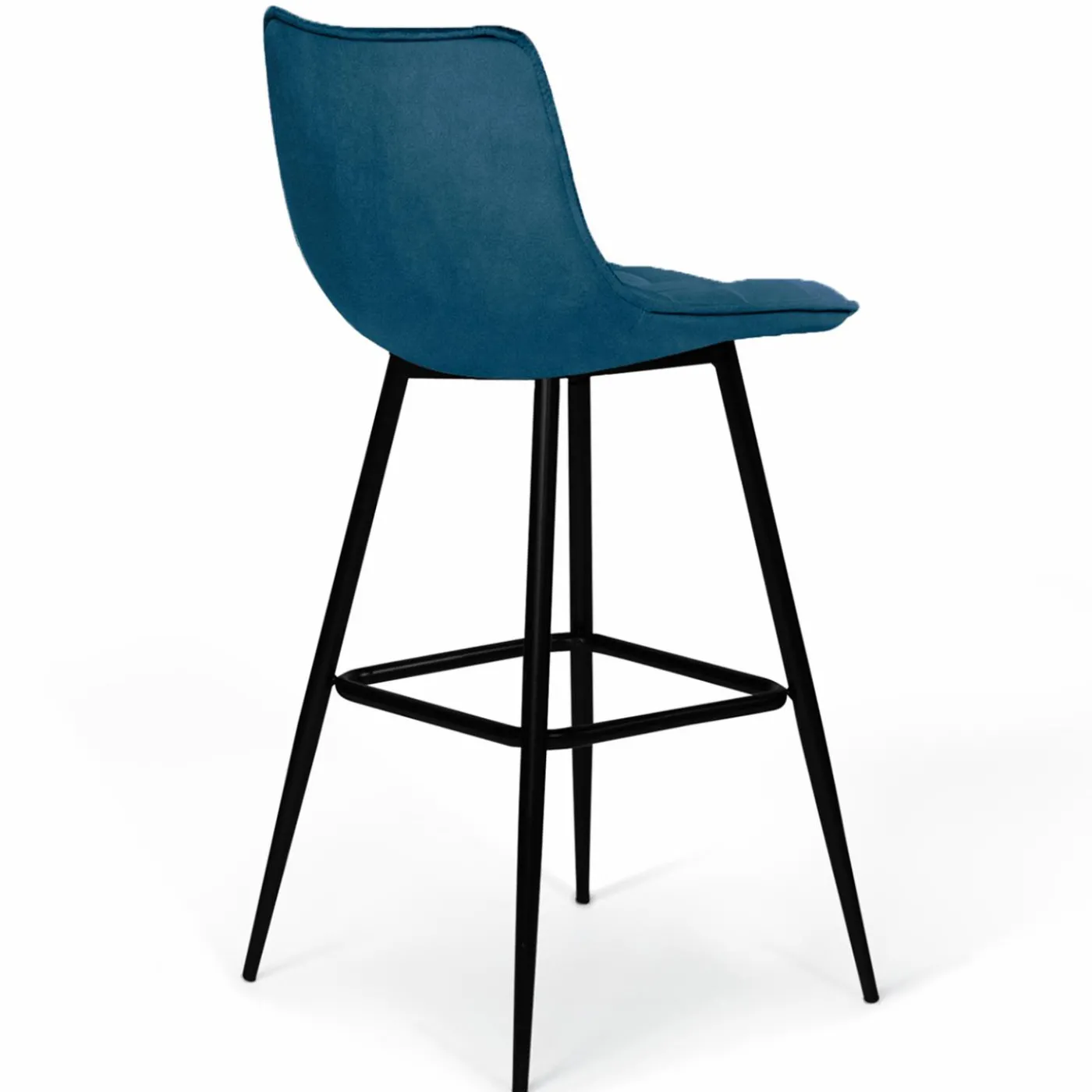 Lot de 4 tabourets en velours bleu canard matelassé