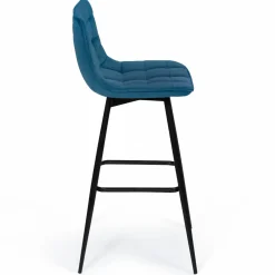 Lot de 4 tabourets en velours bleu canard matelassé