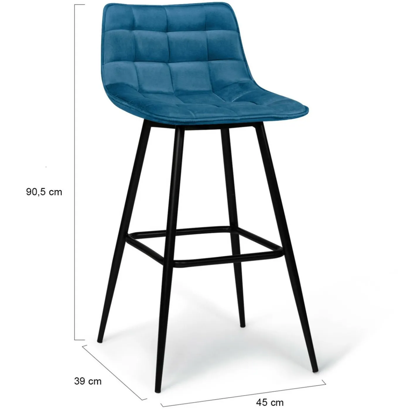 Lot de 4 tabourets en velours bleu canard matelassé