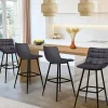 Lot de 4 tabourets en velours gris matelassé