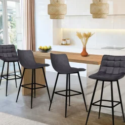Lot de 4 tabourets en velours gris matelassé