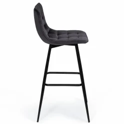 Lot de 4 tabourets en velours gris matelassé
