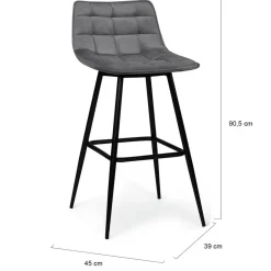 Lot de 4 tabourets gris clair en velours matelassé