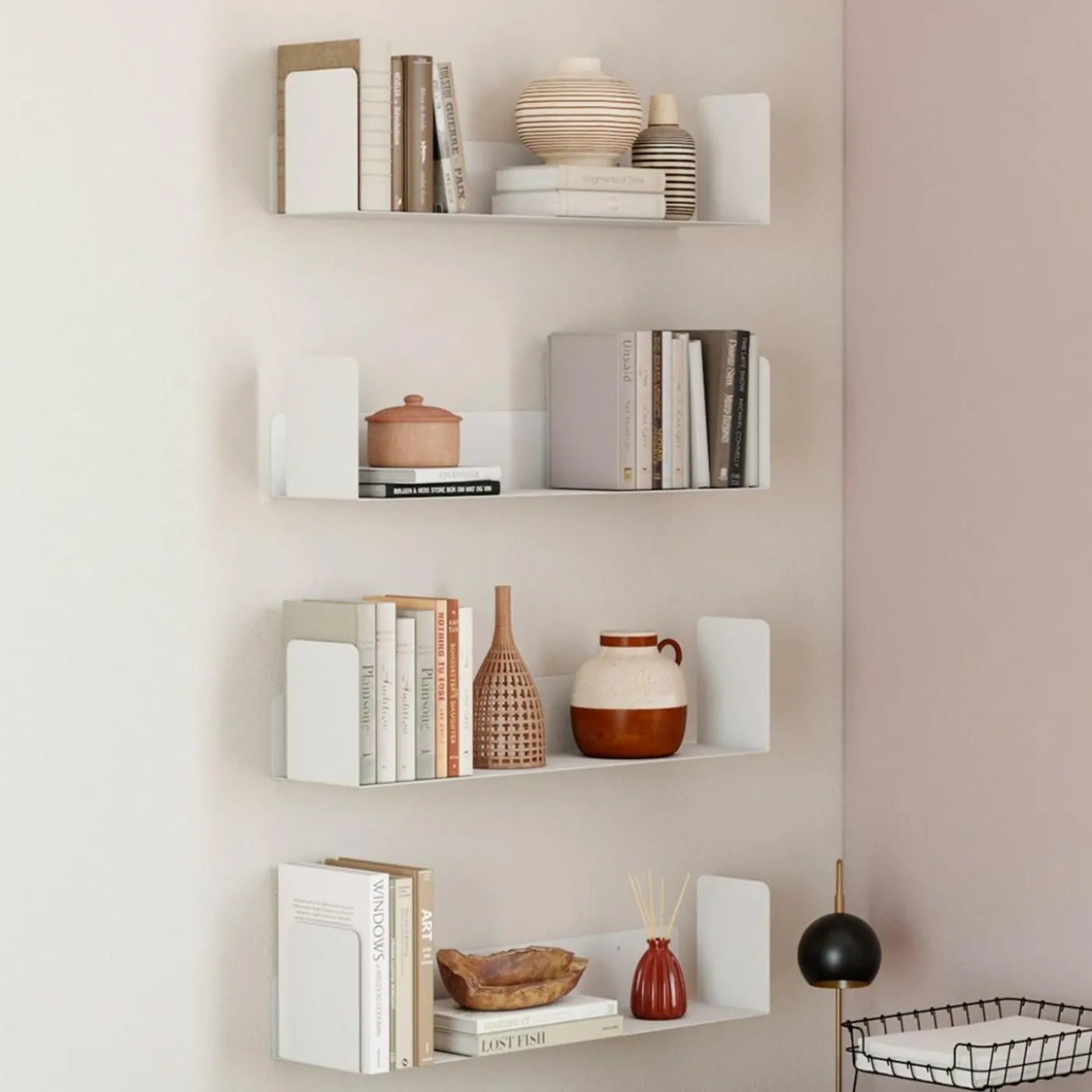 Lot de 4 étagères blanches 60x15 cm pour livres