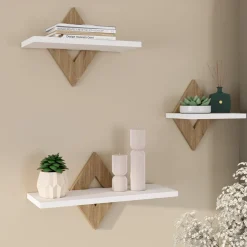 Lot de 3 étagères murales couleur hêtre et blanc