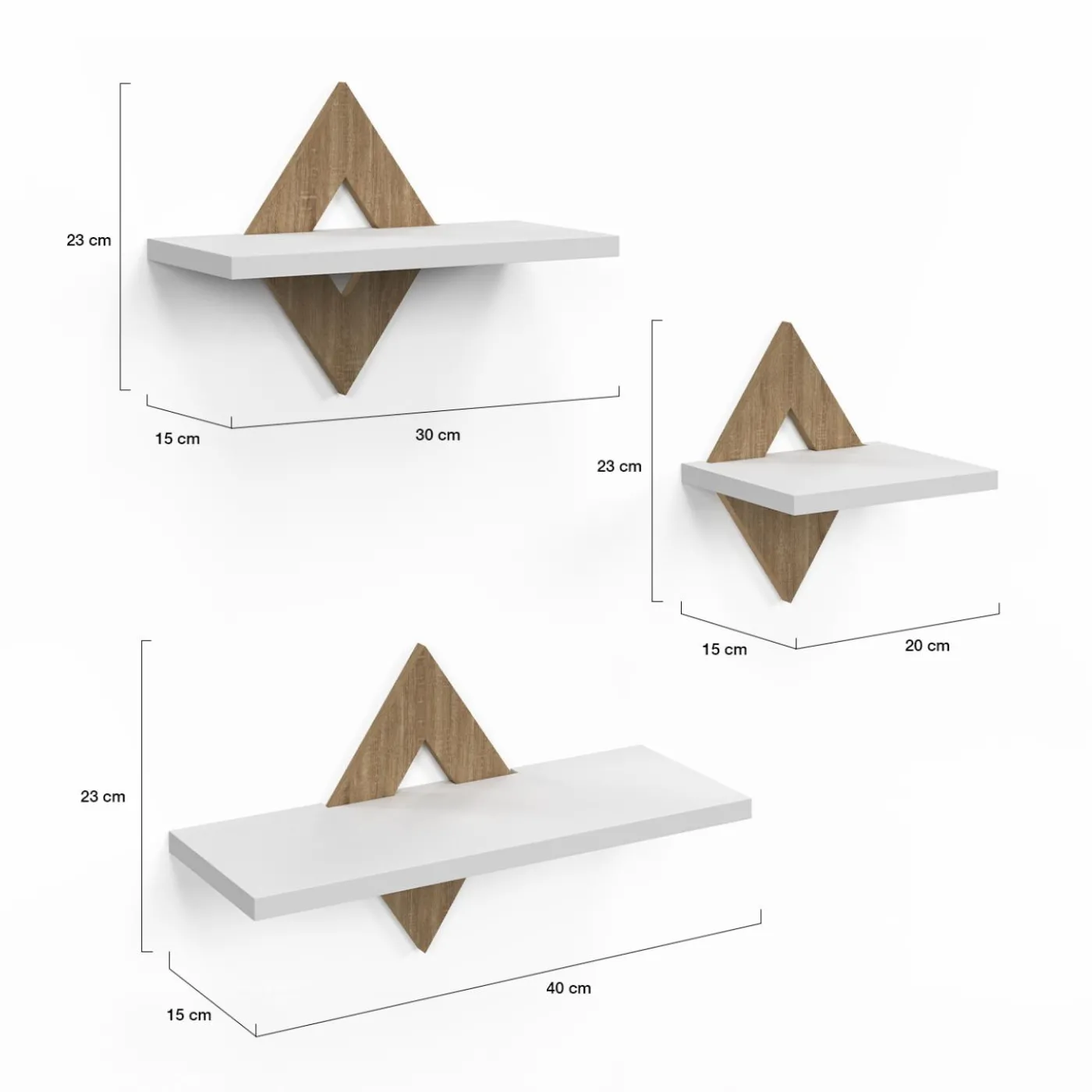 Lot de 3 étagères murales couleur hêtre et blanc