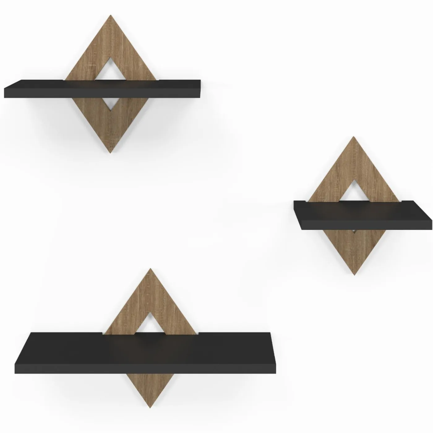 Lot de 3 étagères murales couleur hêtre et noir
