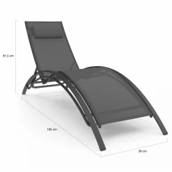 Lot de 2 transats de jardin inclinables en acier avec coussin et toile gris anthracite
