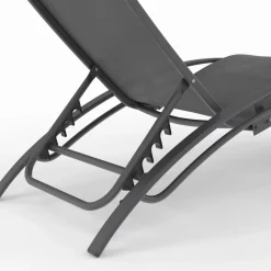 Lot de 2 transats de jardin inclinables en acier avec coussin et toile gris anthracite