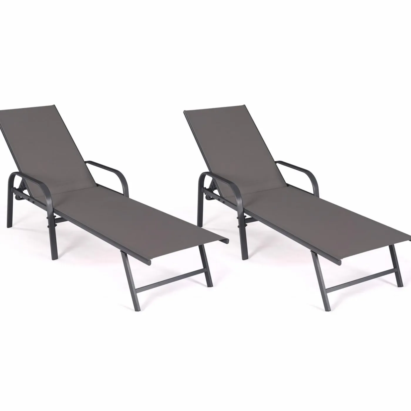 Lot de 2 transats inclinables pour jardin en acier gris et toile grise