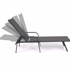 Lot de 2 transats inclinables pour jardin en acier gris et toile grise