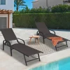 Lot de 2 transats inclinables pour jardin en acier noir et toile grise