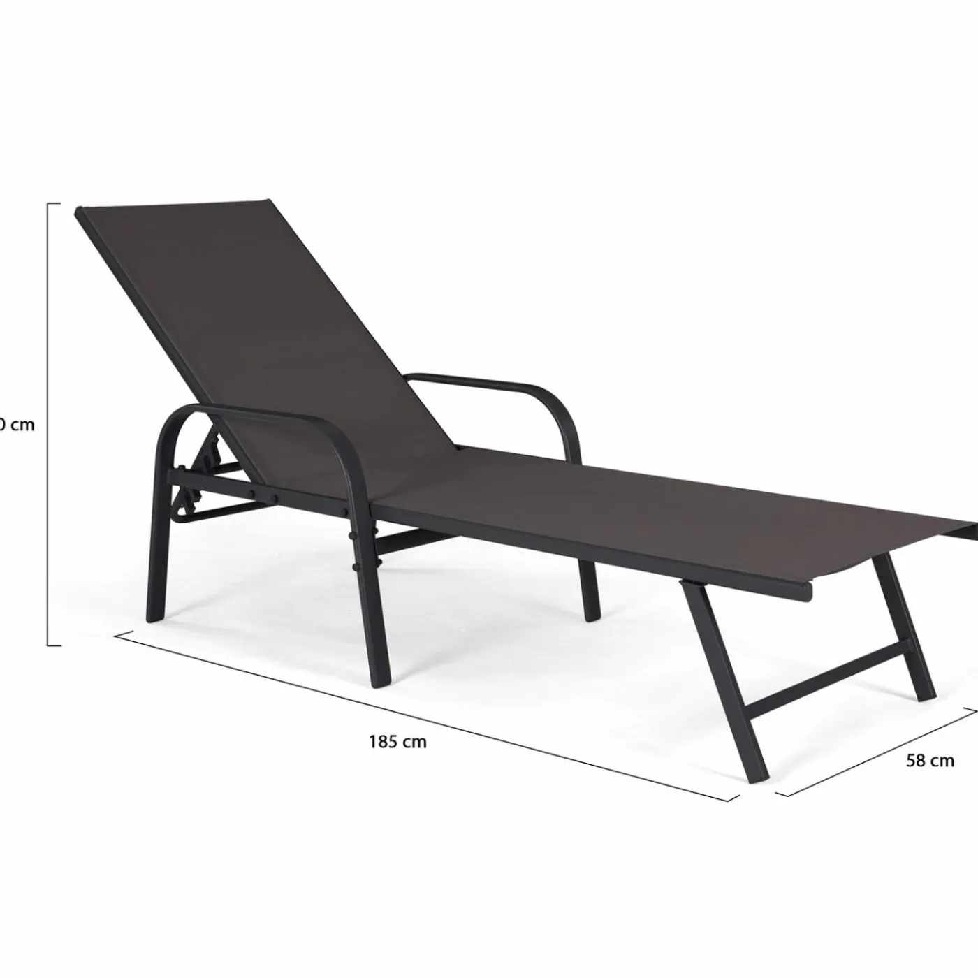 Lot de 2 transats inclinables pour jardin en acier noir et toile grise