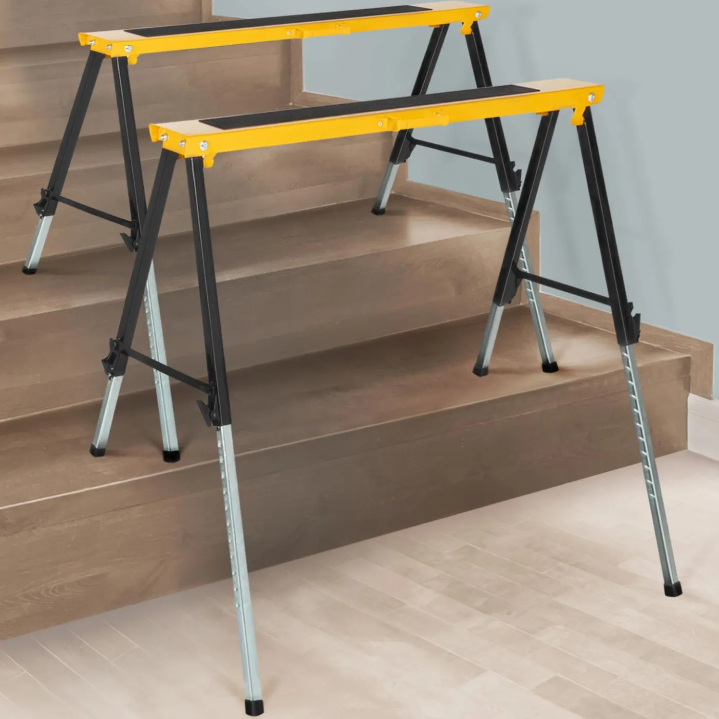 Lot de 2 tréteaux pliables avec plateau antiglisse